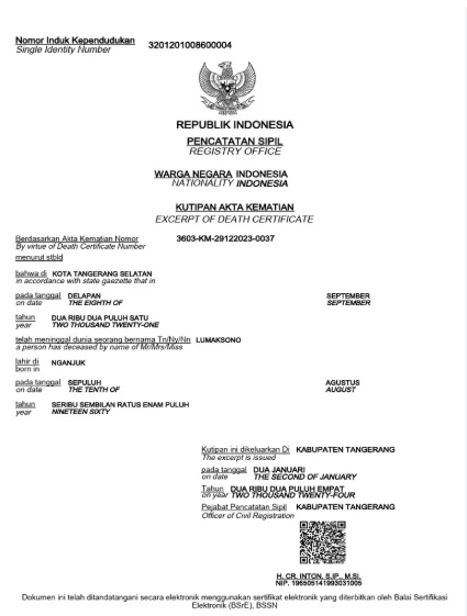 Jasa Pengurusan Surat Kematian Pamulang Permai Tangsel